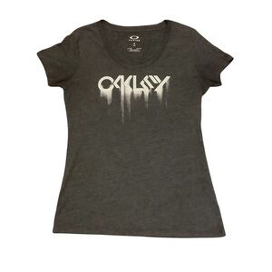OAKLEY GRAY SHORT SLEEVE T-SHIRT WITH SPELL OUT GRAPHIC/ Size S